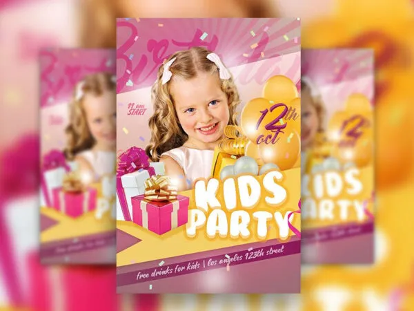 Playful and Simple Kids Birthday Party Flyer Template and Facebook 1