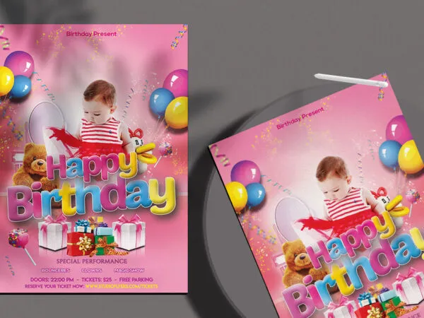 Playful pink Happy Birthday Flyer Template 1
