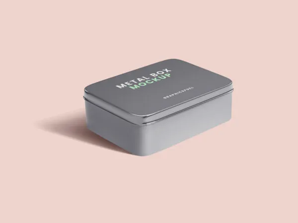 Polished Perspective Metal Box Mockup 1