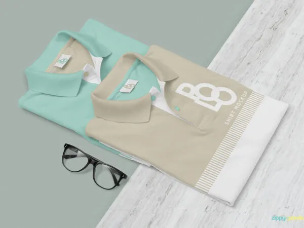 Polo Shirts Split Background Along with Glasses Mockup 1