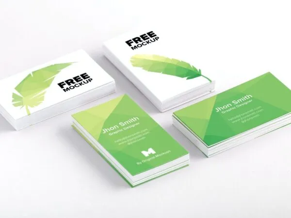 Portrait and Landscape Position of Four Packs of Business Cards Mockup 1