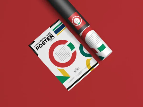 Poster Mockup Along with a Paper Tube 1