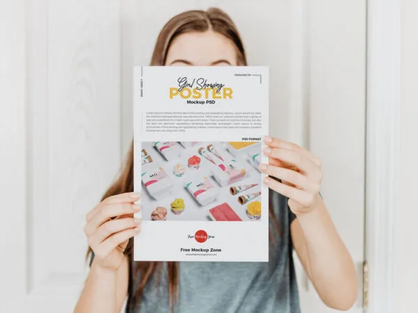 Poster Mockup Featuring a Girl Holding it in the Front View 1