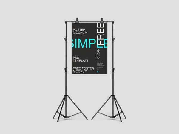 Poster Mockup on Tripod in 5 Showcases 1