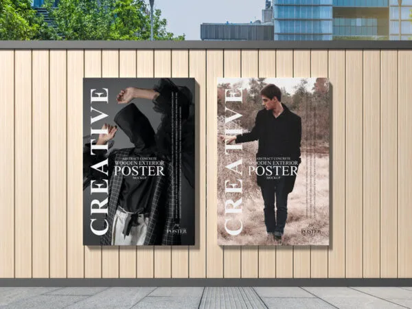 Poster Mockup on a Concrete Wooden Fence 1