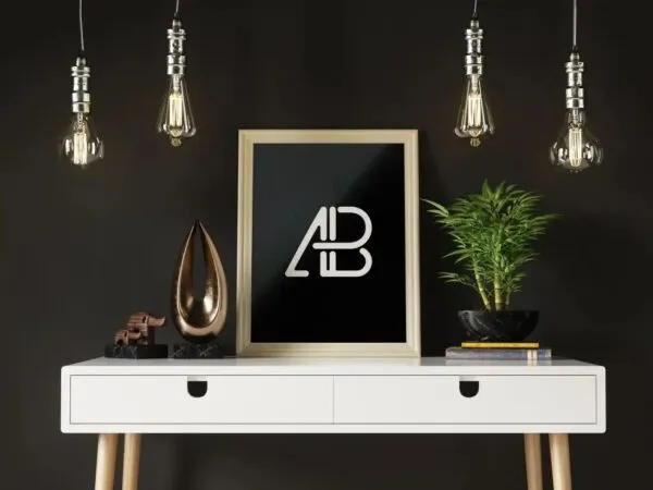 Poster on Modern Scene with Tree Books Statues and Lamps Around 1