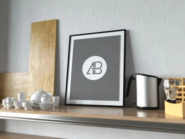 Poster on a Kitchen Wooden Shelf Mockup 1
