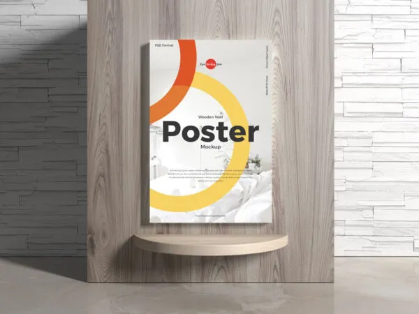 Poster on a Wooden Wall Mockup 1