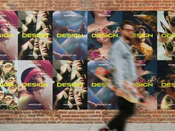 Posters Mockup on a Brick Wall with an Outdoor View 1