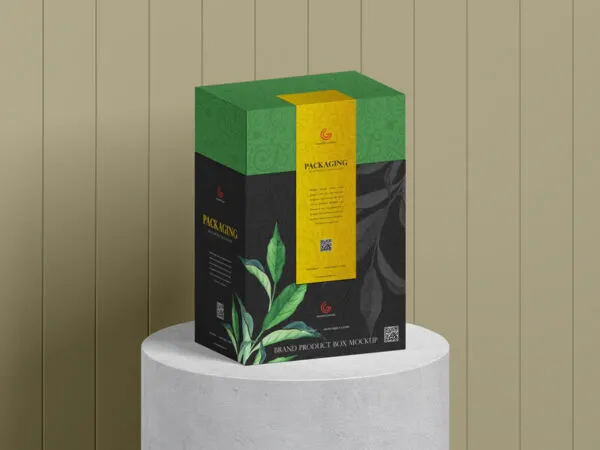 Product Packaging Mockup Featuring Box on a Round Stand 1