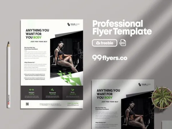 Professional Black and White Fitness Flyer Template 1