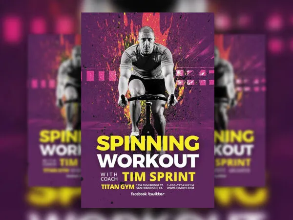 Purple 3D Fitness Center Flyer Template 1