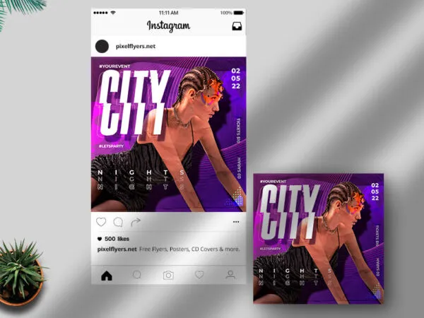 Purple Abstract Club Party Instagram Post Template 1