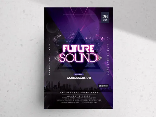Purple Black Geometric Futuristic Night Party Flyer Template 1
