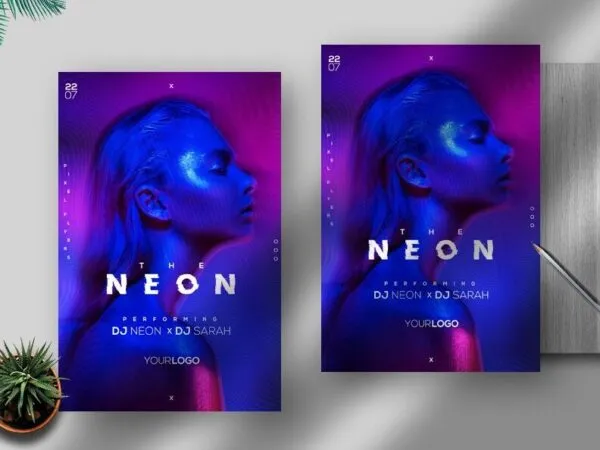 Purple Blue Themed Modern Night Party Flyer Template 1
