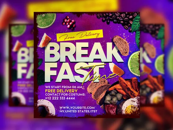 Purple Breakfast Time Flyer Instagram Banner Template 1