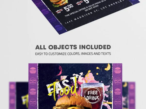 Purple Dotted Fast Food Menu Flyer Template 1
