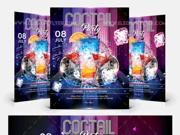 Purple Drinks Cocktail Party Flyer and Facebook Cover Template 1