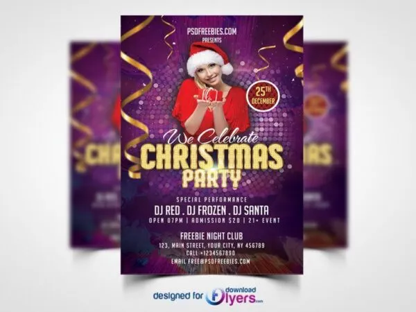 Purple Festive Christmas Party Flyer Template 1
