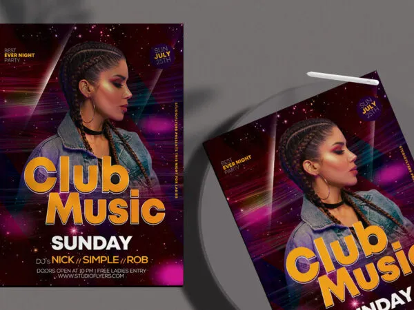 Purple Futuristic Night Club Flyer Template 1