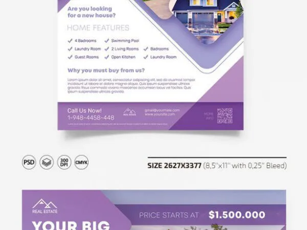 Purple Geometric Real Estate Flyer and Facebook Templates 1