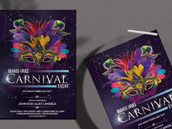 Purple Glittery Mardi Gras Carnival Flyer Template 1
