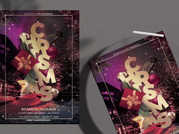 Purple Golden Festive Christmas Eve Party Template 1