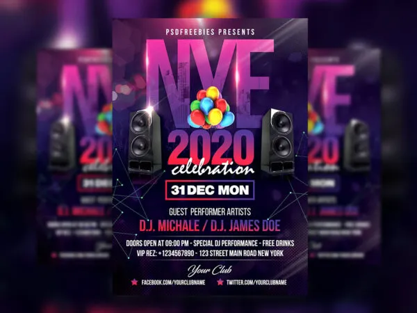 Purple Hip Hop New Year Party Flyer Template 1