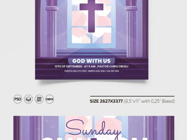 Purple Illustrated Church Flyer Along with Facebook Cover Templates 1