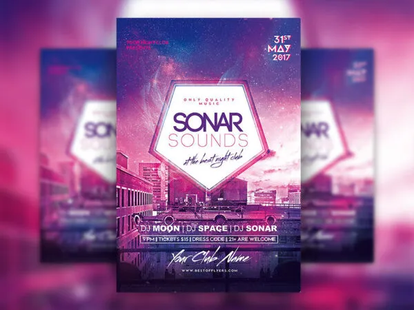 Purple Illustrated Retro Nightclub and Concert Flyers and Facebook Cover Templates 1