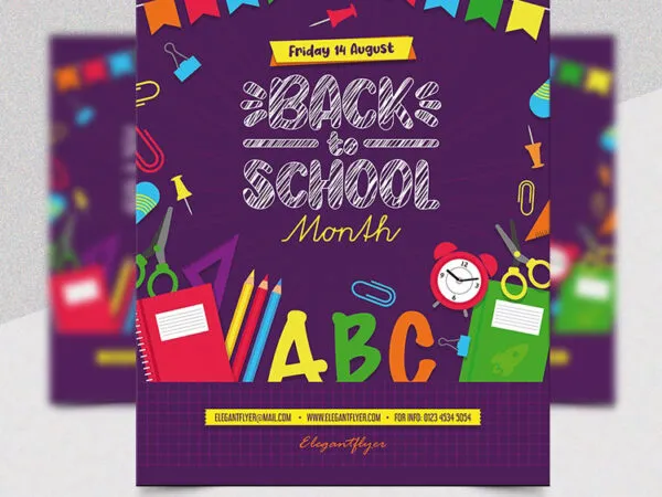 Purple Illustrative Back to School Flyer Template 1