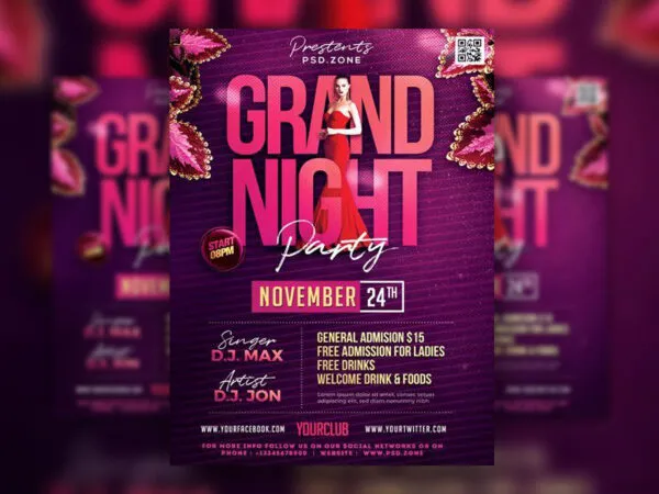 Purple Lines Night Party Flyer Template 1