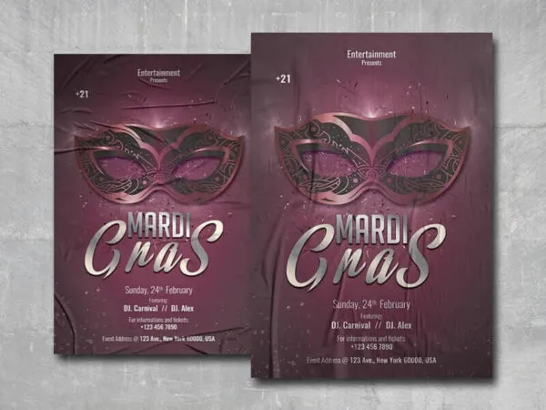 Purple Mardi Gras Flyer Template 1