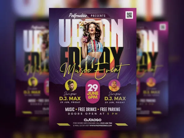 Purple Modern Music Club Flyer Template 1