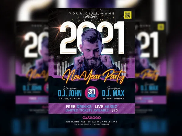 Purple Modern New Year Party Flyer Template 1