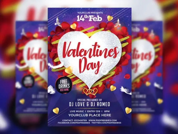 Purple Modern Valentines Day Party Flyer Template 1