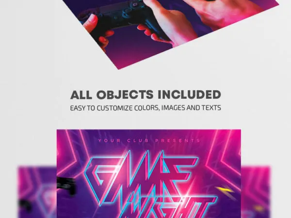 Purple Neon Game Night Flyer Template 1