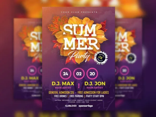 Purple Orange Floral Nightclub Flyer Template 1