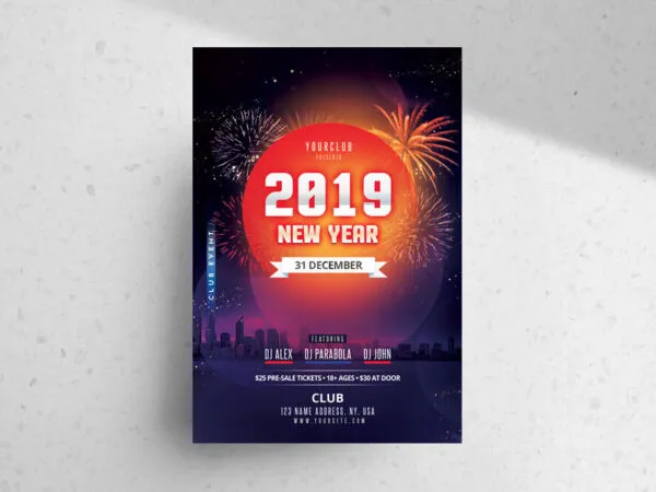 Purple Orange Modern New Years Eve Party Flyer Template 1