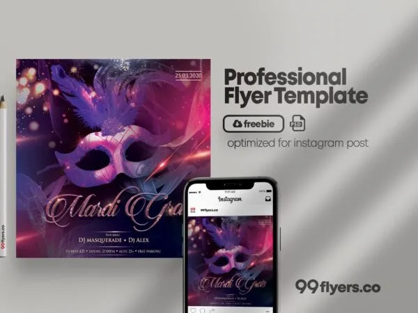 Purple Pink Mardi Gras Costume Party Instagram Banner Template 1