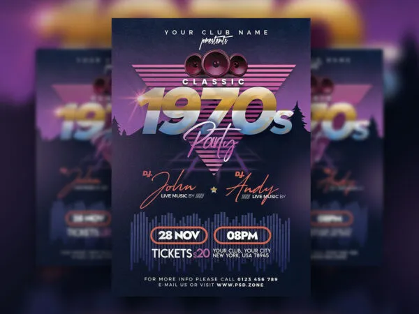 Purple Retro Night Party Flyer Template 1
