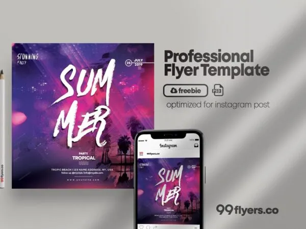 Purple Tropical Summer Party Flyer Instagram Template 1