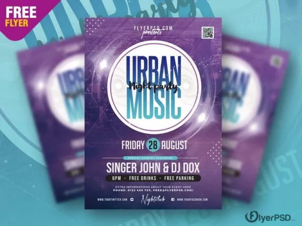 Purple Urban Concert and Nightclub Flyer Template 1