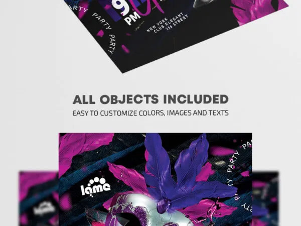 Purple and Blue Modern Mardi Gras Event Flyer Template 1