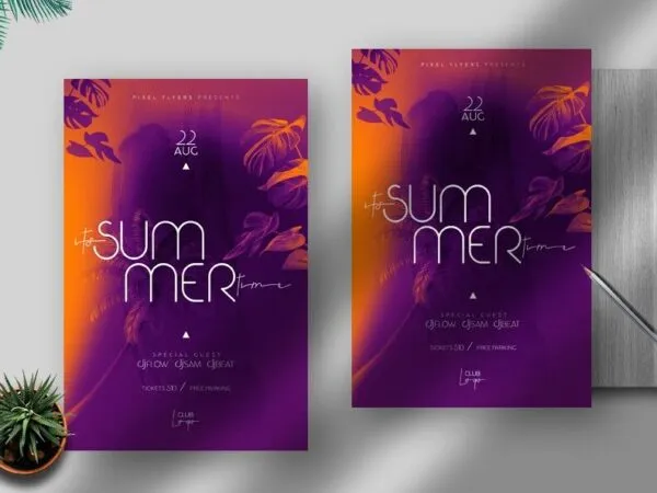 Purple and Orange Summer Party Flyer Template 1