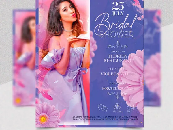 Purple and Pink Watercolor Bridal Shower Invitation Template 1