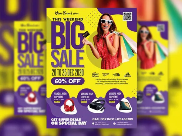 Purple and Yellow Big Sale Flyer Template 1