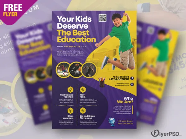Purple and Yellow Children Educational Flyer Template 1
