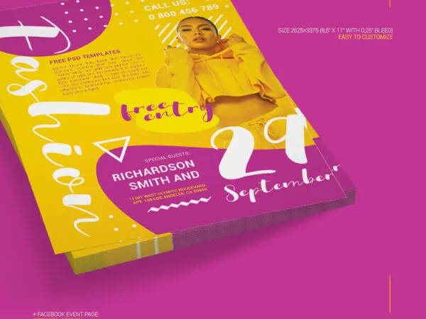 Purple and Yellow Fashion Flyer and Facebook Cover Templates 1