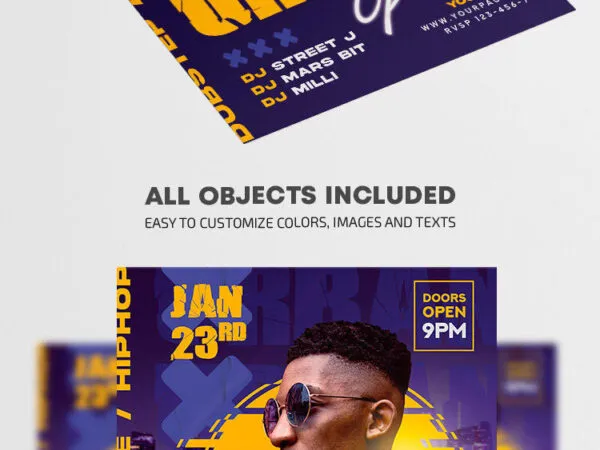 Purple and Yellow Urban Nightclub Party Flyer Template 1